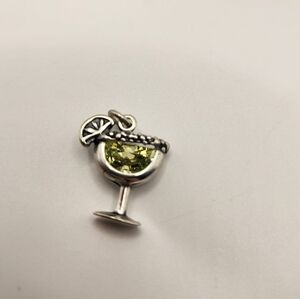 New! Sterling Silver Margarita Glass Charm CZ Crystal Lime Cocktail New Sealed